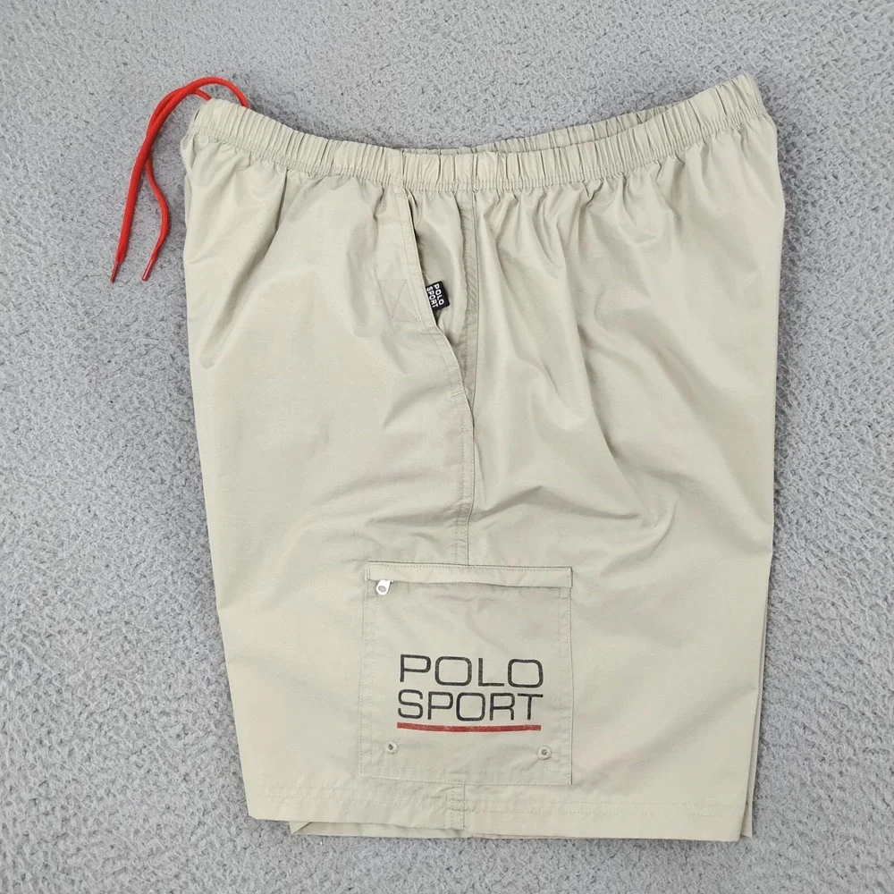 Polo Sport Board Shorts Mens XL Beige Mesh Lined Pocket Elastic Waist Drawstring